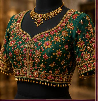 2026 bridal blouse trend, green Aari work