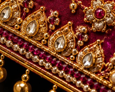 Close-up of hand Aari embroidery border